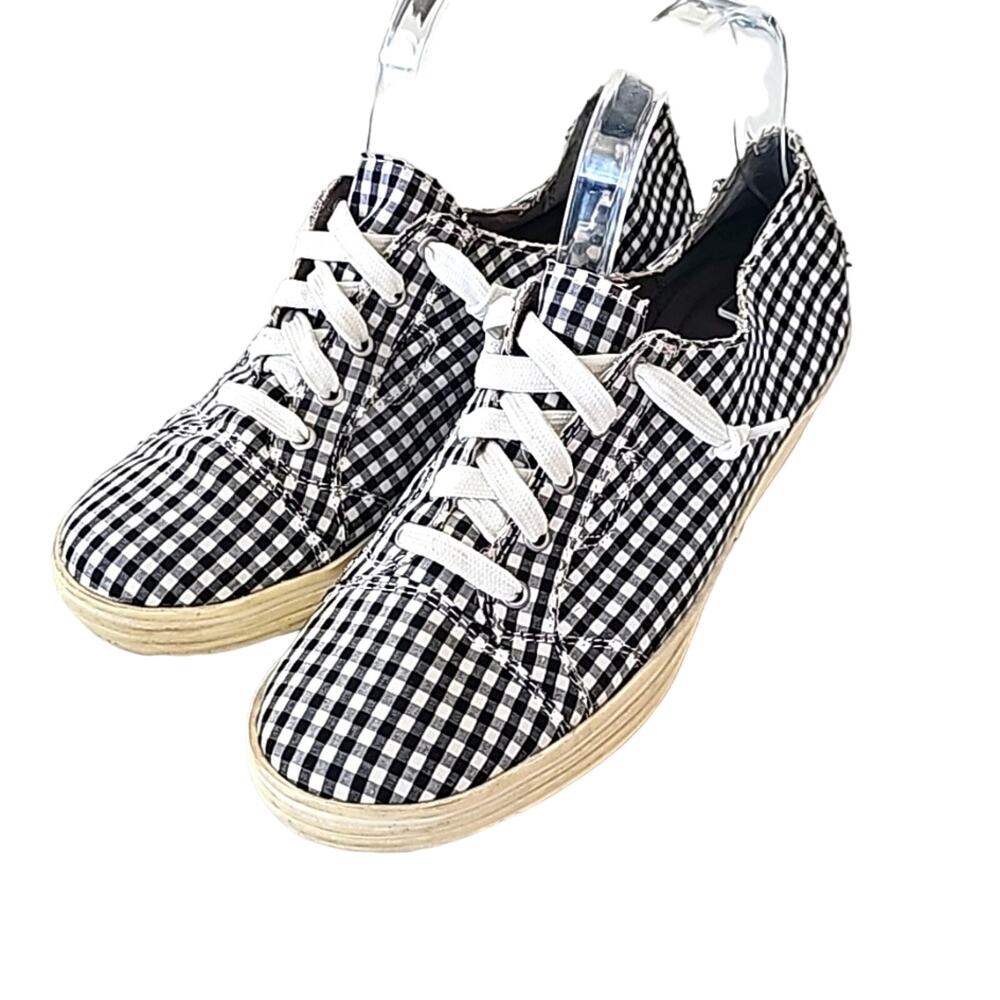 Aerosoles Sport Womens Gingham Slip On With Knotted Laces Black White Size 8